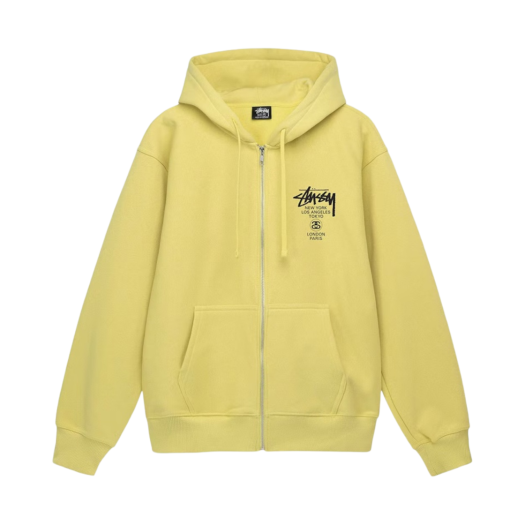 Stussy World Tour Zip Hoodie Yellow 2022