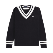 Fred Perry Striped Trim V Neck Knit Black