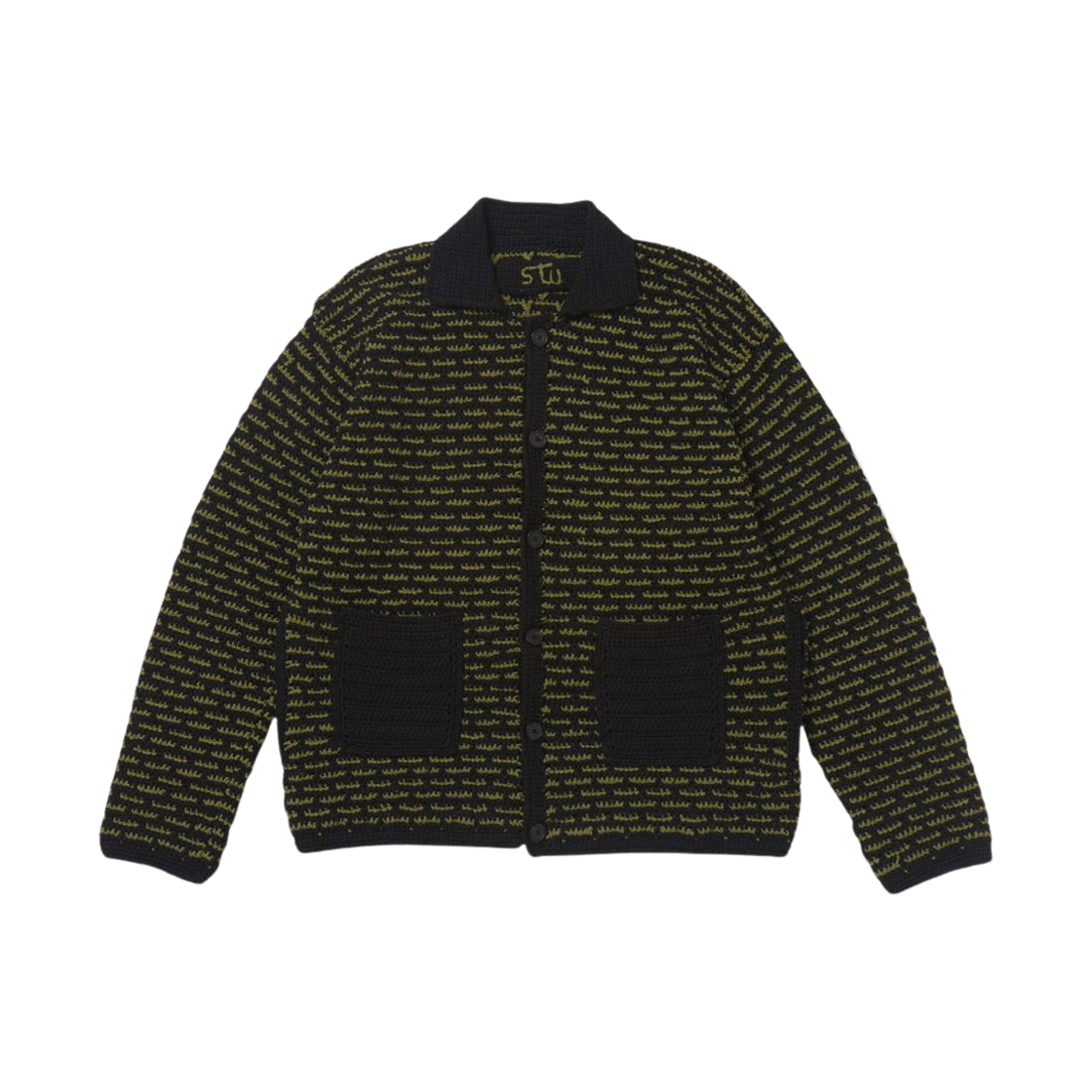 에스티유 핸드메이드 카라 가디건 블랙 그린