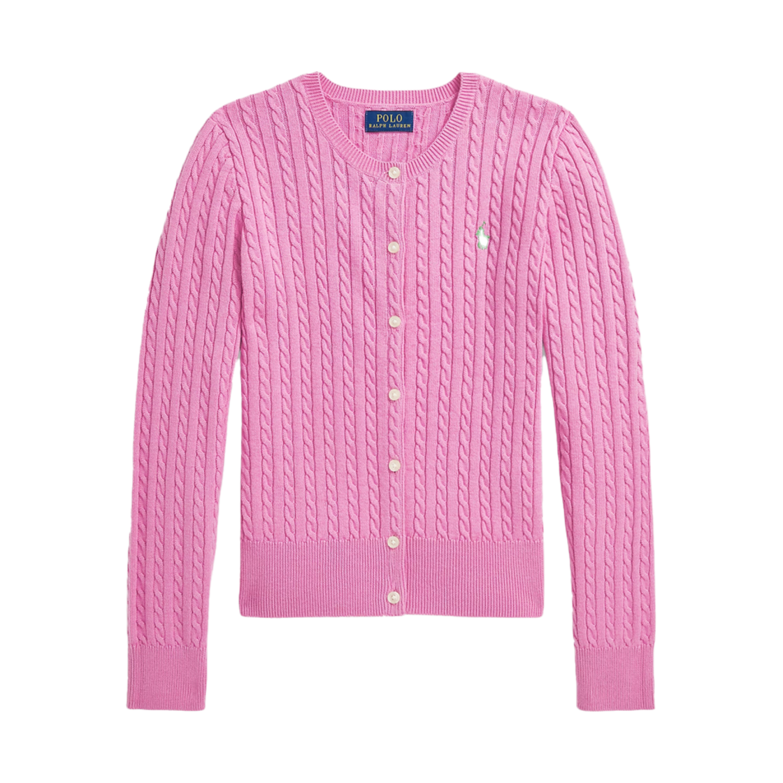 KW5CKNCRL59PK [30% 적립] Polo Ralph Lauren Children Mini Cable Cotton Cardigan Laguna Pink Tiller Green - 25FW - 대표 이미지 #1