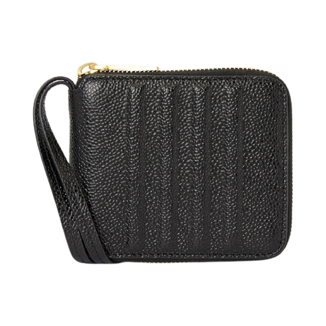 톰브라운 페블 그레인 레더 디보스드 사선 컴팩트 지퍼 스트랩 지갑 블랙(Thom Browne Black Pebble Grain Leather Debossed 4-Bar Compact Zip Strap Wallet Black) - 1