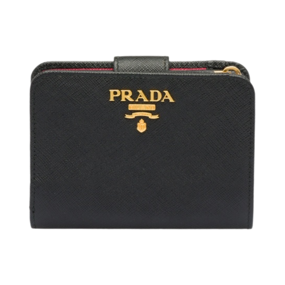 프라다 사피아노 메탈 로고 반지갑 블랙 히비스커스(Prada Saffiano Metal Logo Wallet Black Hibiscus) - 1