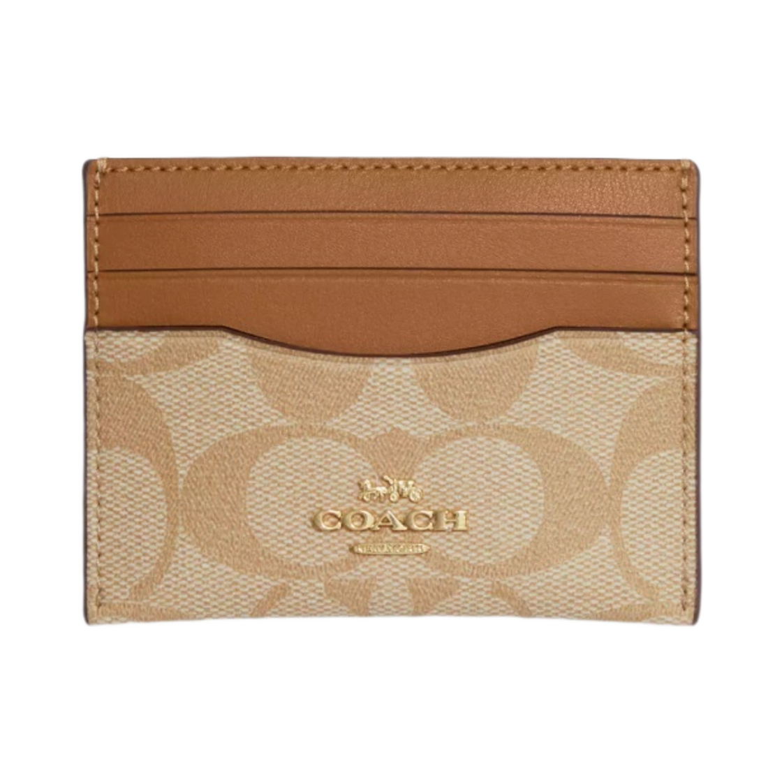 코치 시그니처 캔버스 슬림 ID 카드 케이스 라이트 카키 라이트 새들(Coach Slim ID Card Case in Signature Canvas Light Khaki Light Saddle)