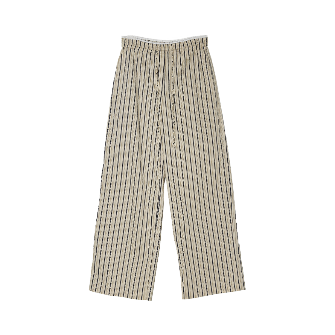 BESUPT004BG Enor Women Lace Layered Stripe Banding Pants Beige