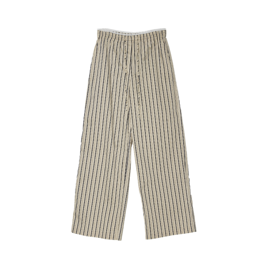 BESUPT004BG Enor Women Lace Layered Stripe Banding Pants Beige