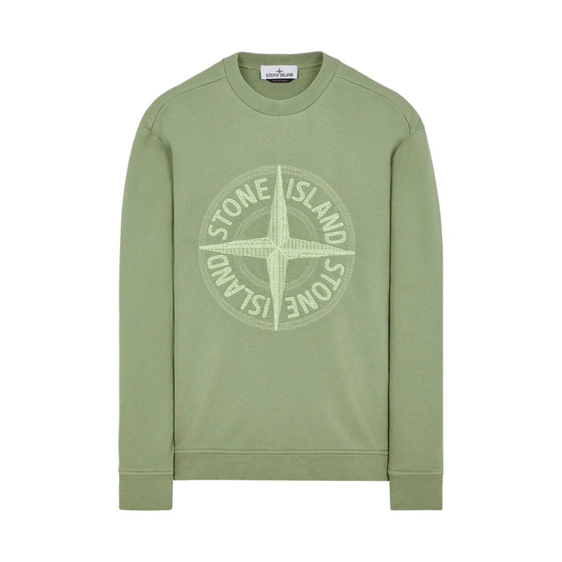 781565484-V0055 Stone Island 65484 Stitches Four Print Cotton Fleece Garment Dyed Crewneck Sweatshirt Sage Green - 23SS