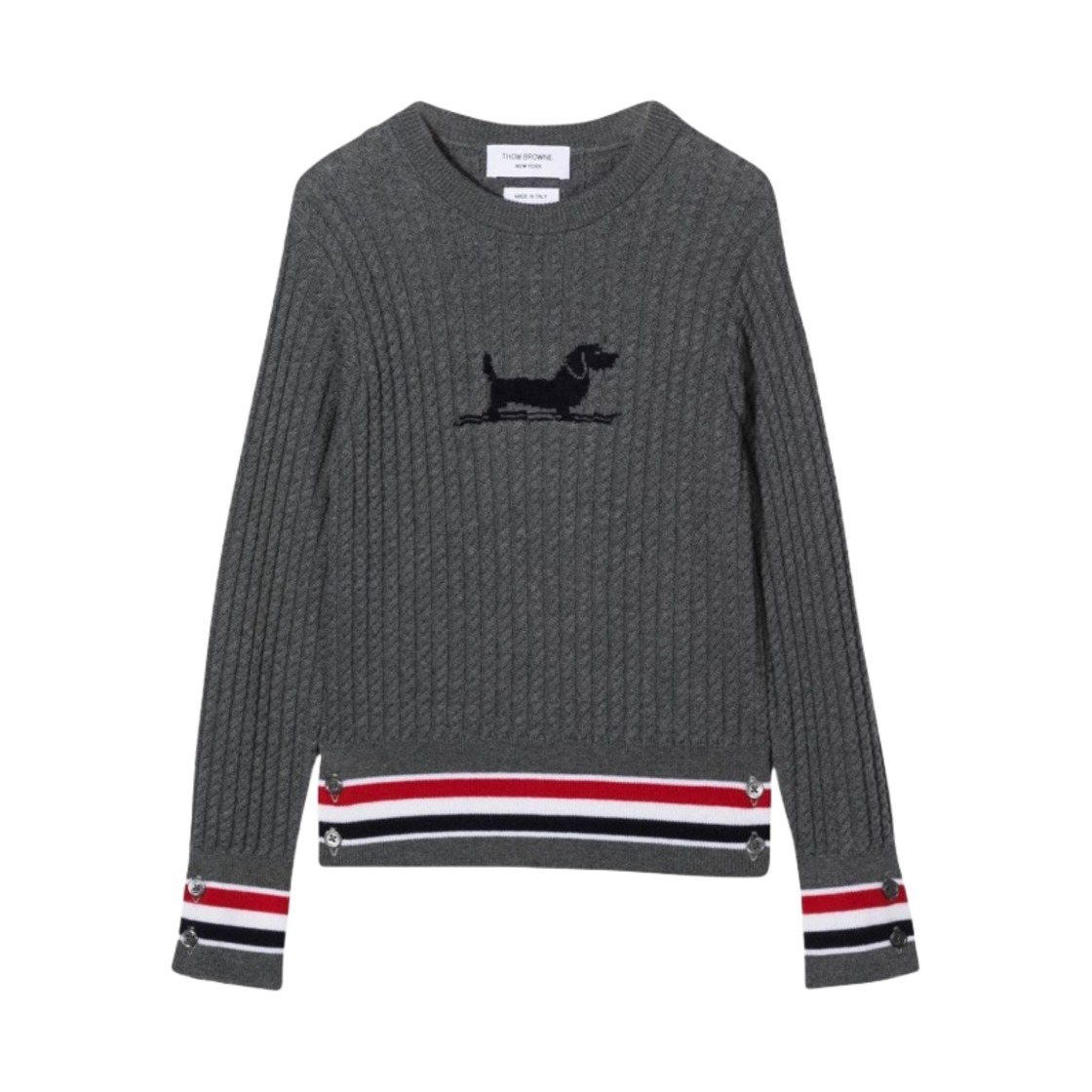 (키즈) 톰브라운 케이블 크루넥 풀오버 그레이((Kids) Thom Browne Cable Crewneck Pullover Grey) - 1