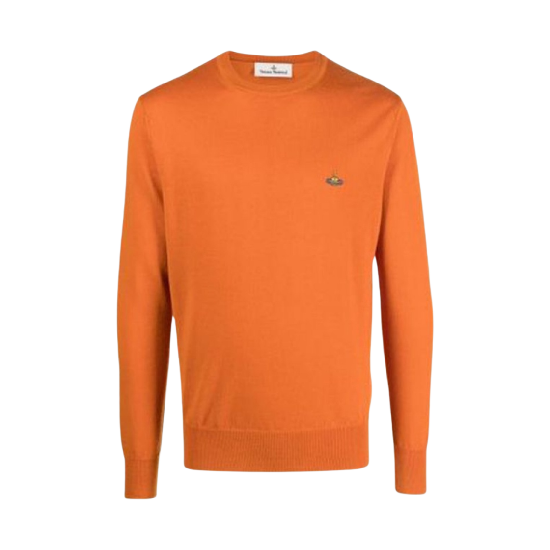 2701000O-Y0006-F410 Vivienne Westwood Orb Embroidery Cotton Cashmere Round Neck Knit Burnt Orange