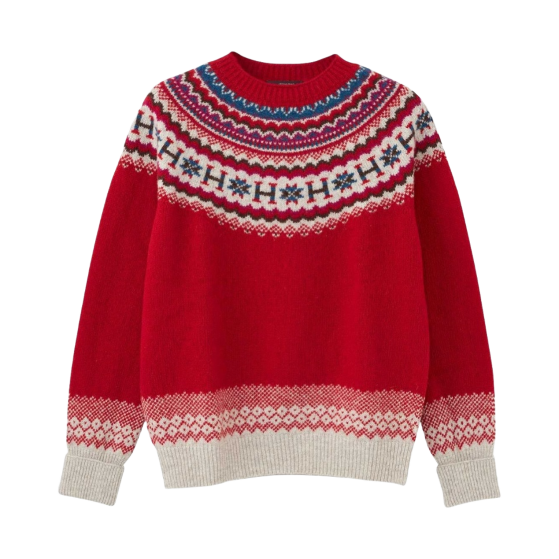 히스테릭 글래머 x 할리 오브 스코틀랜드 H 자카드 노르딕 스웨터 레드