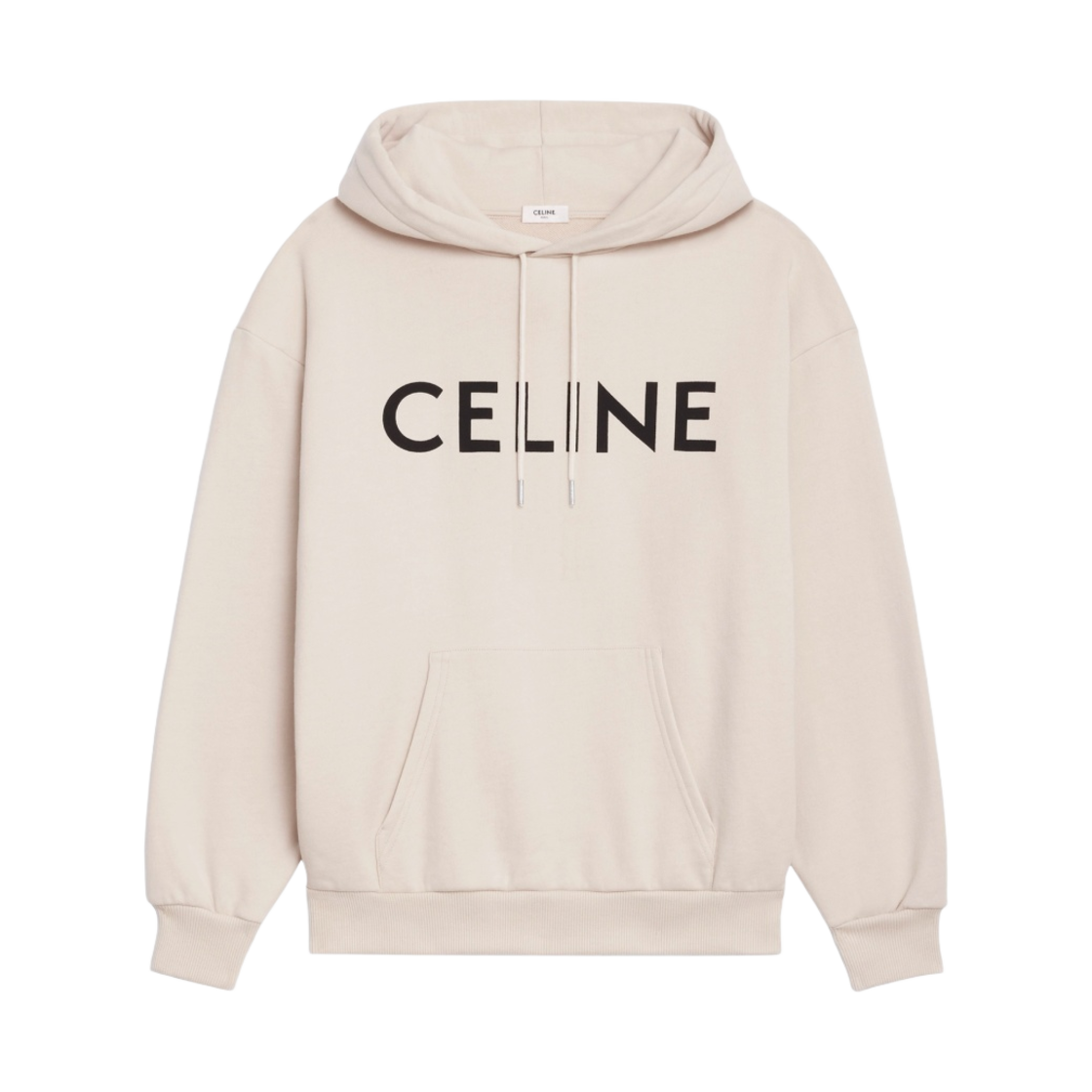 (W) 셀린느 코튼 플리스 루즈 후드 스웨트셔츠 셀린느 프린트 아이보리 블랙((W) Celine Loose Hooded Sweatshirt with Celine Print in Cotton Fleece Ivory Black) - 1