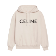 (W) Celine Loose Hooded Sweatshirt with Celine Print in Cotton Fleece Ivory Black