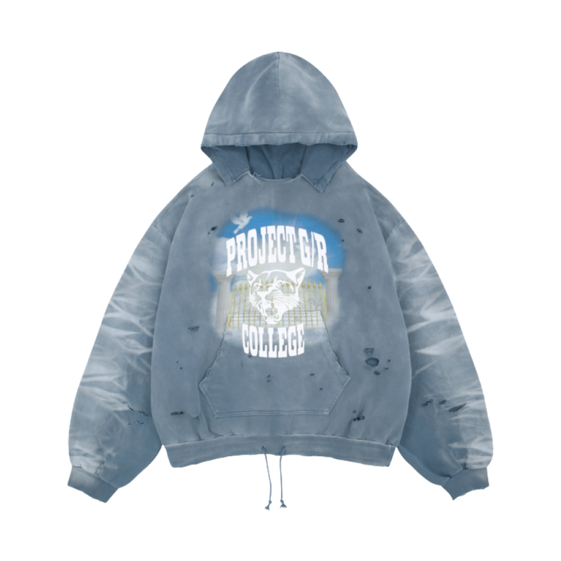 프로젝트 G/R 믹스드 프린티드 빈티지 후드 페일 블루(Project G/R Mixed Printed Vintage Hoodie Pale Blue)