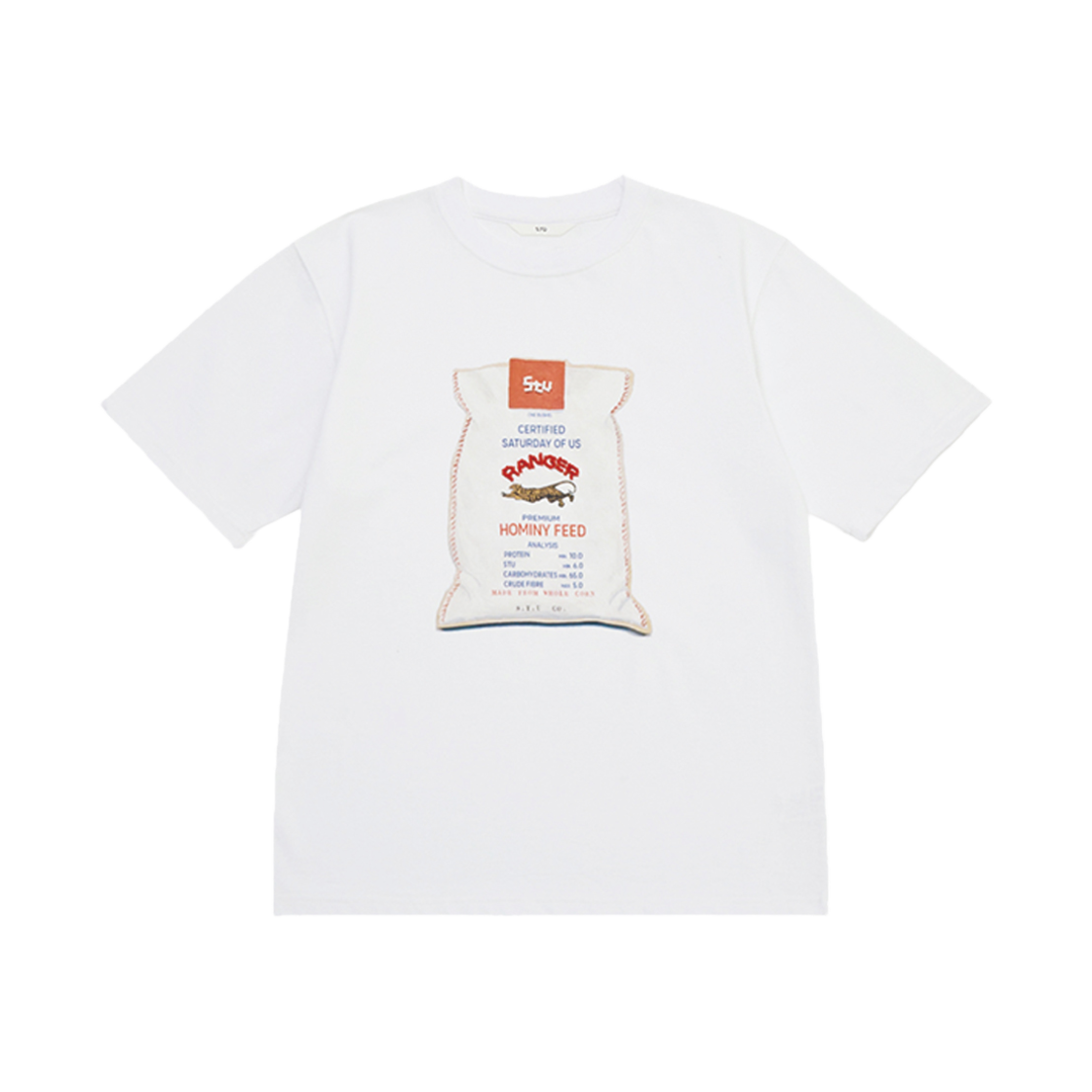 에스티유 우먼즈 벌랍 백 프린팅 비즈 티셔츠 화이트