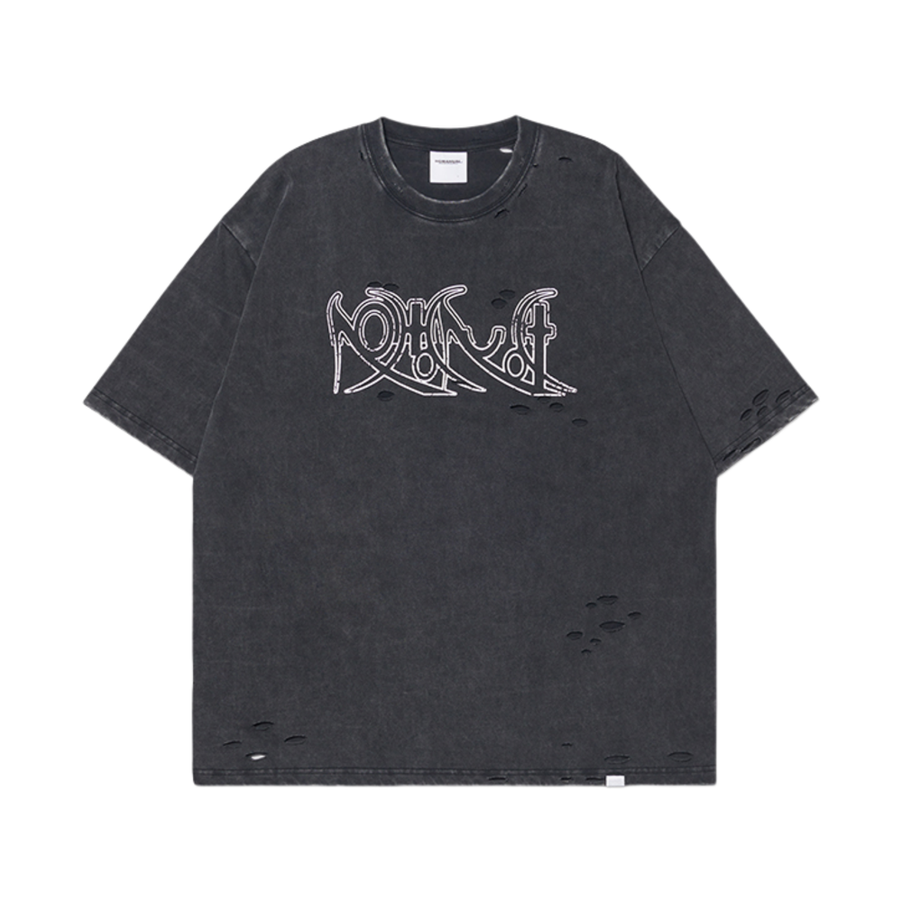 노매뉴얼 엑디시스 데미지드 티셔츠 워시드 블랙
