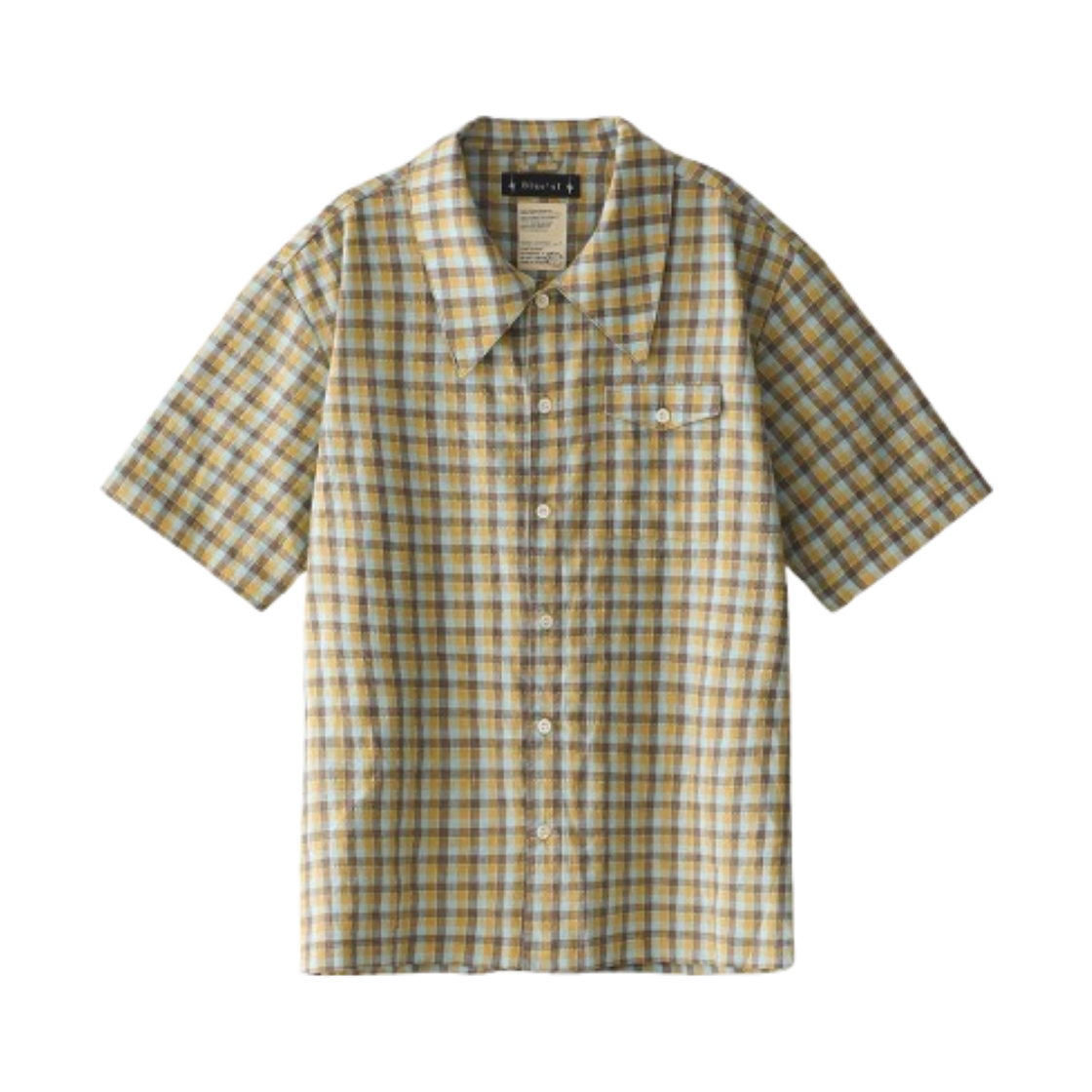 블루 선플라워 선 러브 체크 반팔 셔츠(Blue Sunflower Sun Love Check Shirt)