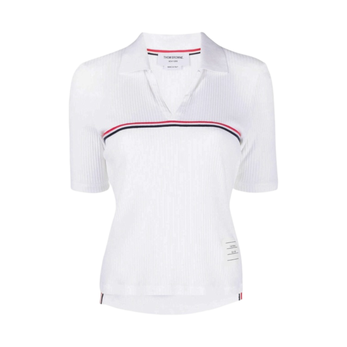 FJP076A-J0066-100 (W) Thom Browne High Twisted Cotton RWB Stripe Short Sleeve Polo White