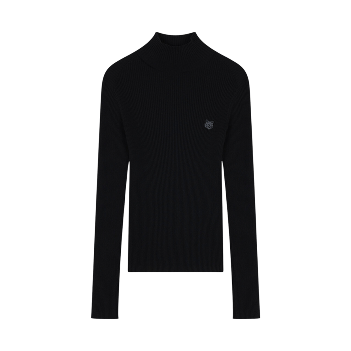 LW00806KT1091-P199 (W) Maison Kitsune Bold Fox Head Patch Fine Ribbed Turtleneck Black
