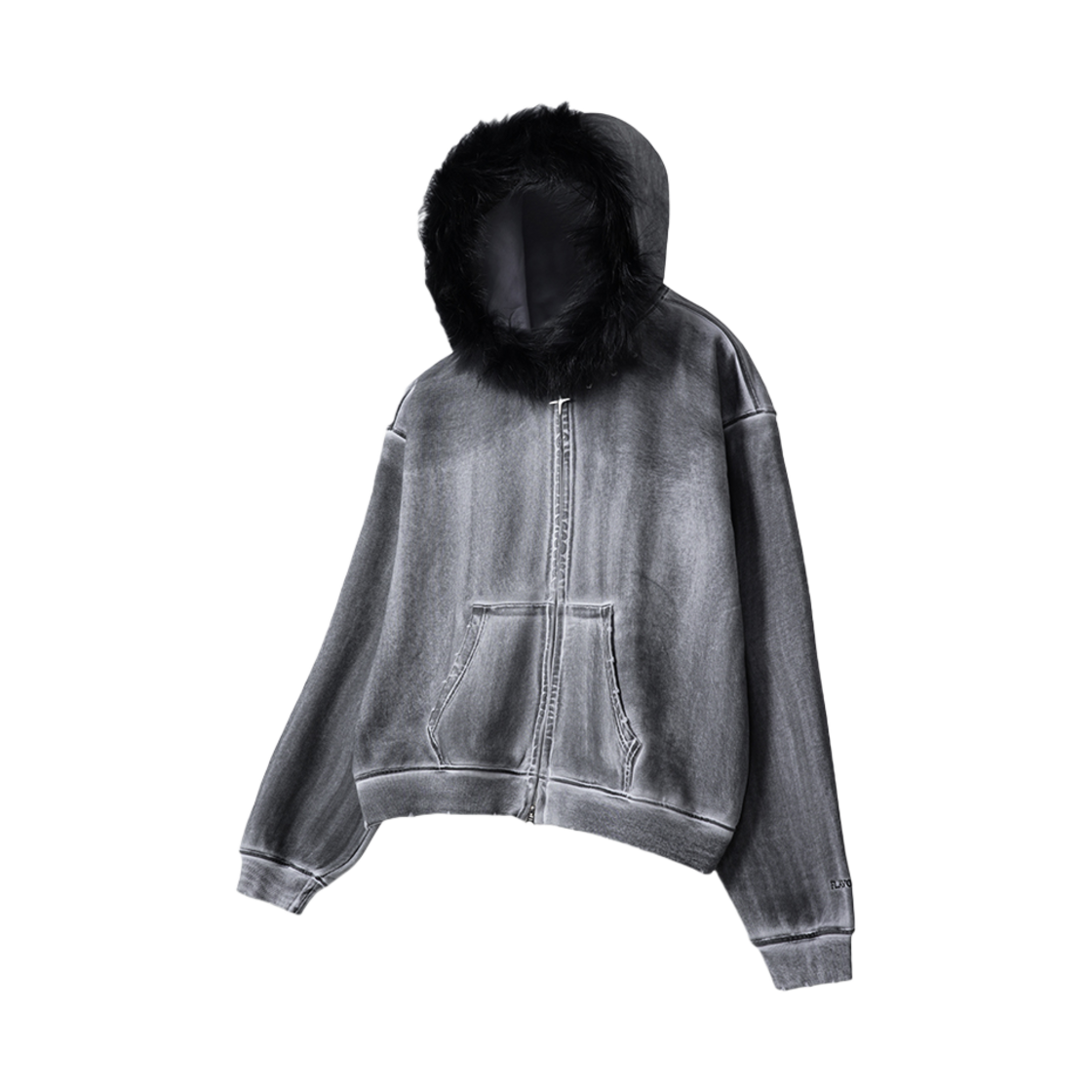 TP0058-1_NEW Flavorism Oversized Rivet Fur Zip-Up Hoodie Dirty White