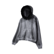 Flavorism Oversized Rivet Fur Zip-Up Hoodie Dirty White
