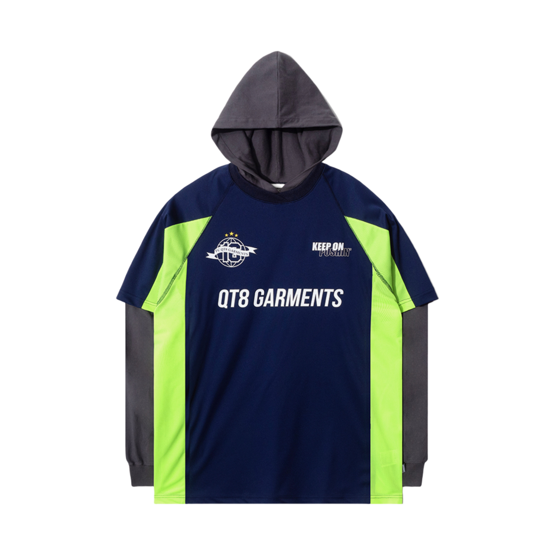 Q4SMTL011NAY QT8 GARMENTS 3R Soccer Layered Hoodie Jersey Navy