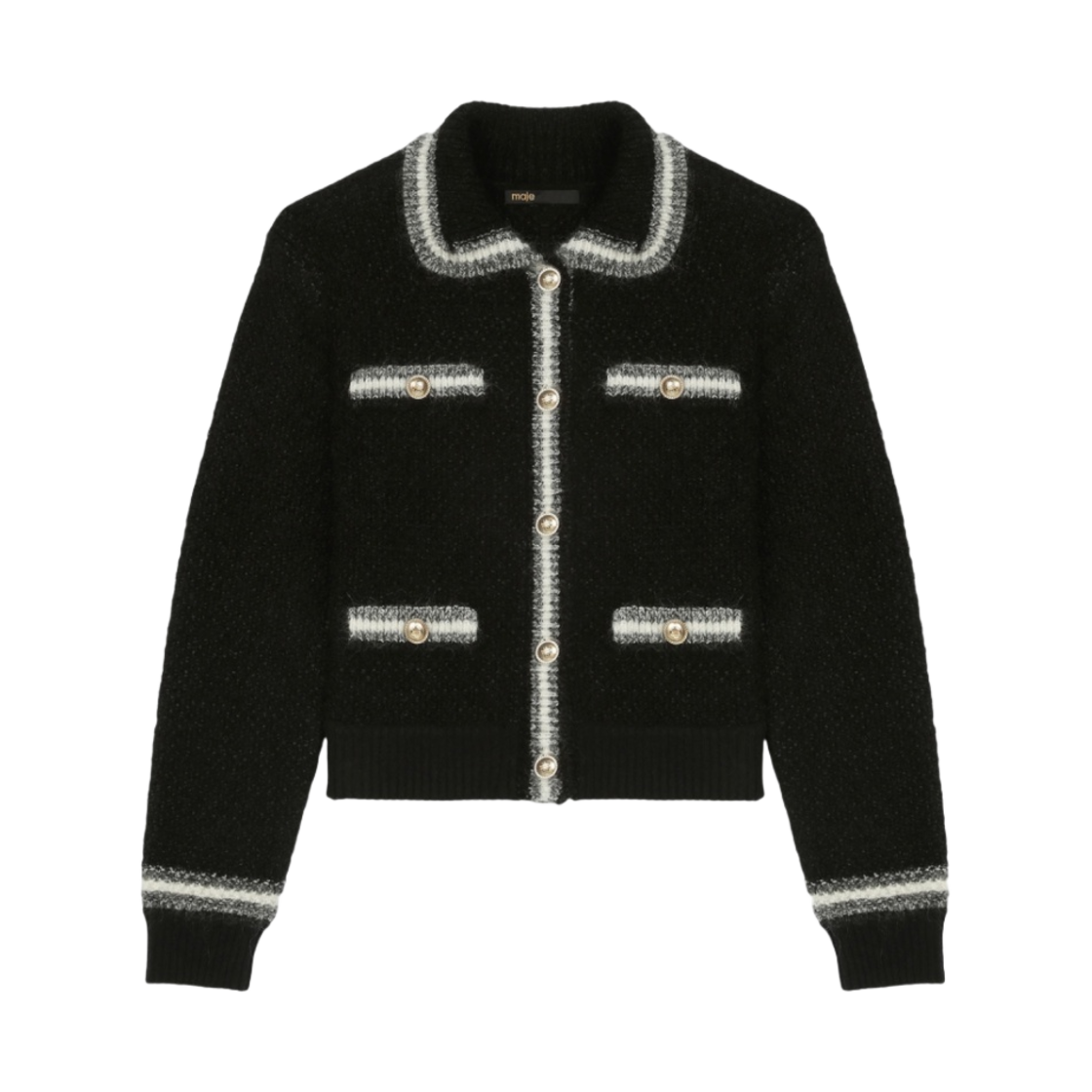 (W) 마쥬 플러피 트위드 가디건 블랙((W) Maje Fluffy Tweed Cardigan Black)