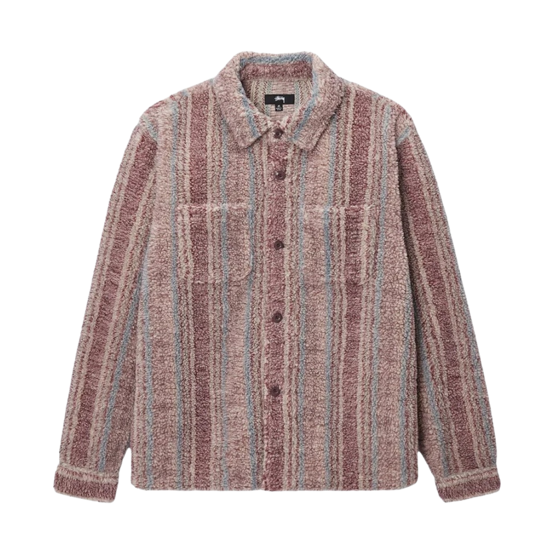1110197 Stussy Striped Sherpa Shirt Berry