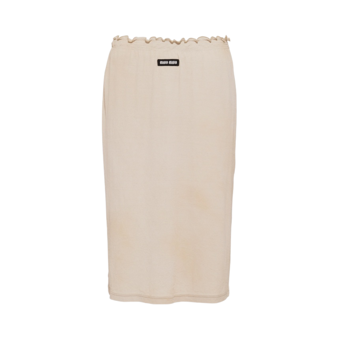 (W) 미우 미우 가먼트 다이드 립 저지 스커트 퍼미스 스톤((W) Miu Miu Garment Dyed Ribbed Jersey Skirt Pumice Stone) - 1