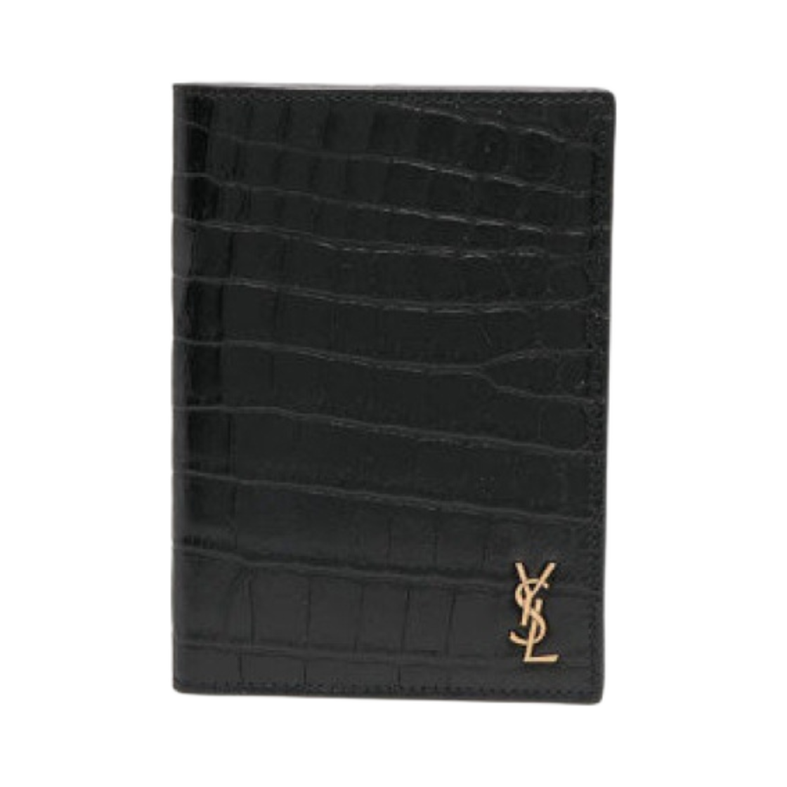 생로랑 크로커다일 엠보스드 매트 레더 타이니 카산드라 여권 케이스 블랙