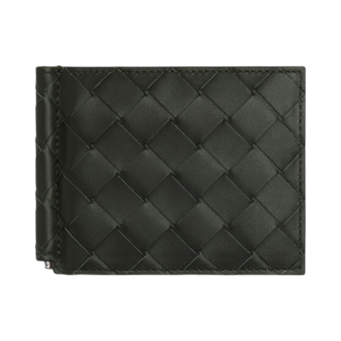 보테가 베네타 인트레치아토 빌 클립 지갑 다크 그린 트래버틴(Bottega Veneta Intrecciato Bill Clip Wallet Dark Green Travertine) - 1