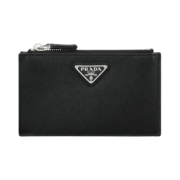 Prada Saffiano Triangle Logo Card Holder Black