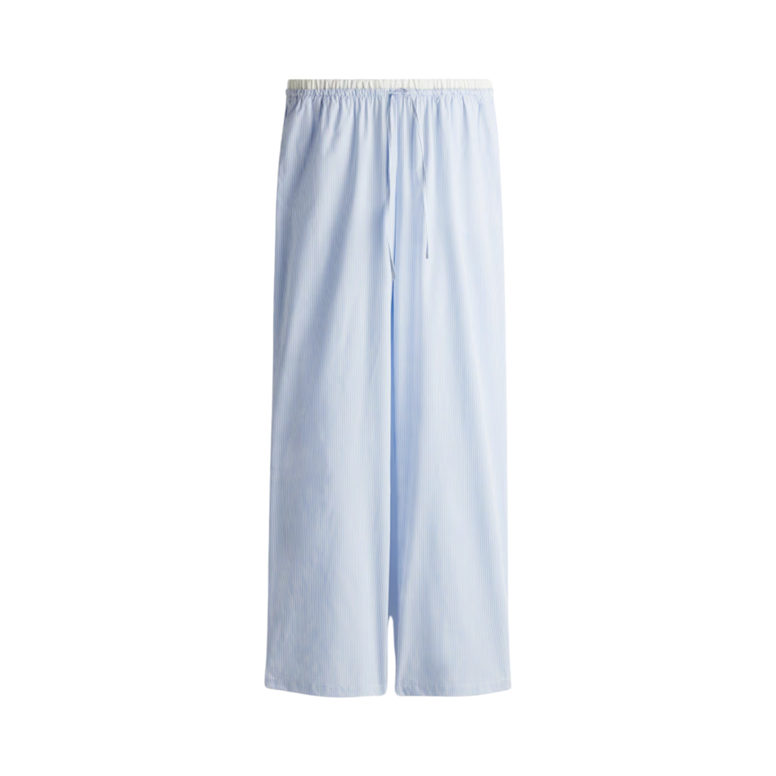 (W) 에이치앤엠 더블 웨이스트밴드 포플린 드로스트링 팬츠 라이트 블루 스트라이프((W) H&M Double Waistband Poplin Drawstring Pants Light Blue Striped)