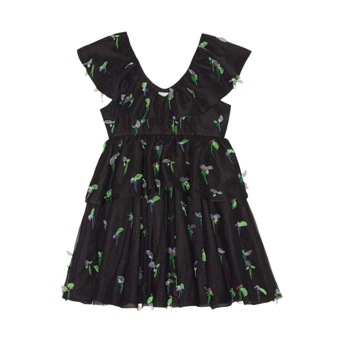 (W) 가니 엠벨리시드 메쉬 미니 드레스 블랙((W) Ganni Embellished Mesh Mini Dress Black) - 1