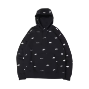 Nike Club Fleece Allover Print Pullover Hoodie Black White - Asia