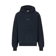 Dior Oblique Relaxed Fit Terry Cotton Jacquard Hooded Sweatshirt Navy Blue
