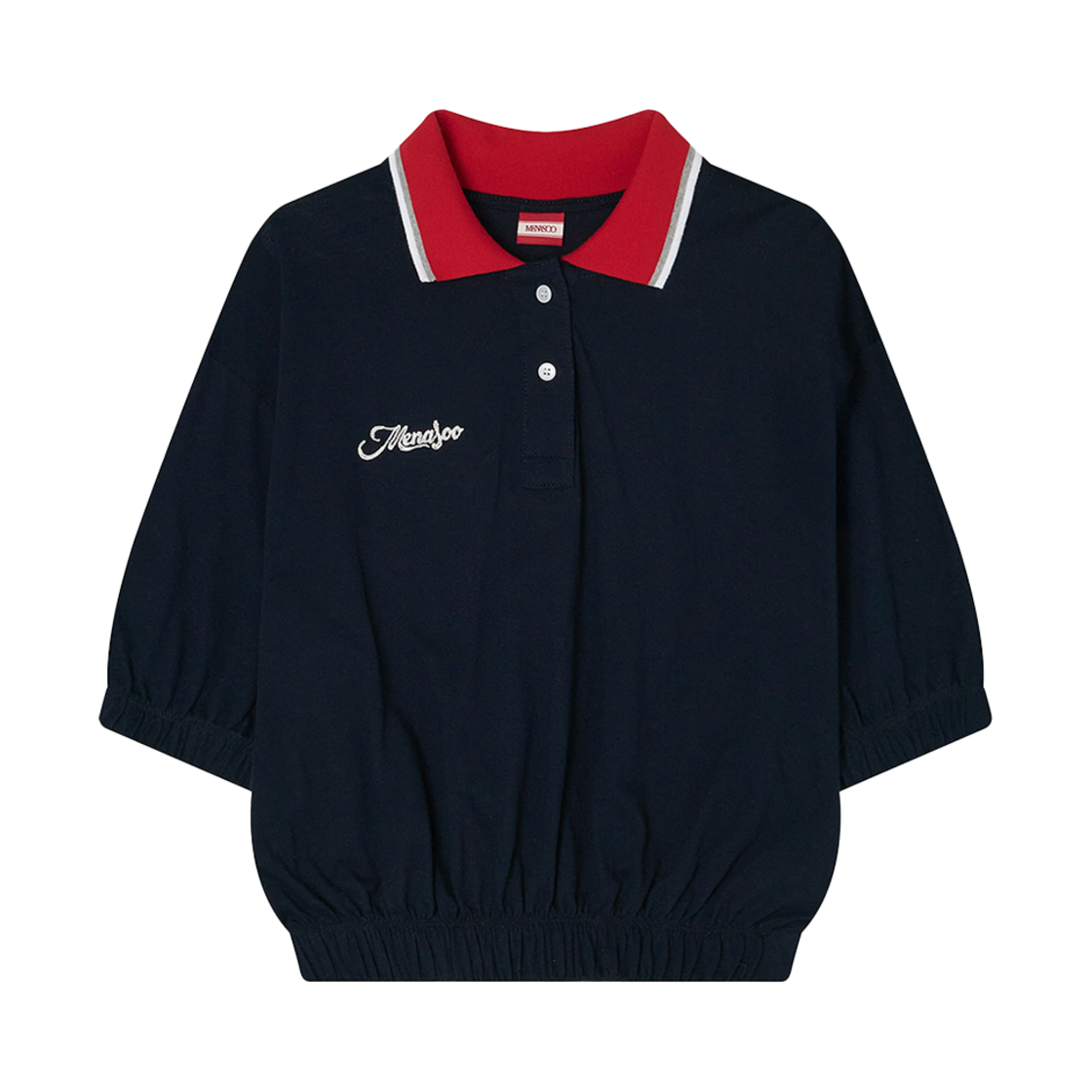 미나수 피케이 크롭 밴딩 반팔티 네이비(Menasoo PK Crop Banding T Shirt Navy)