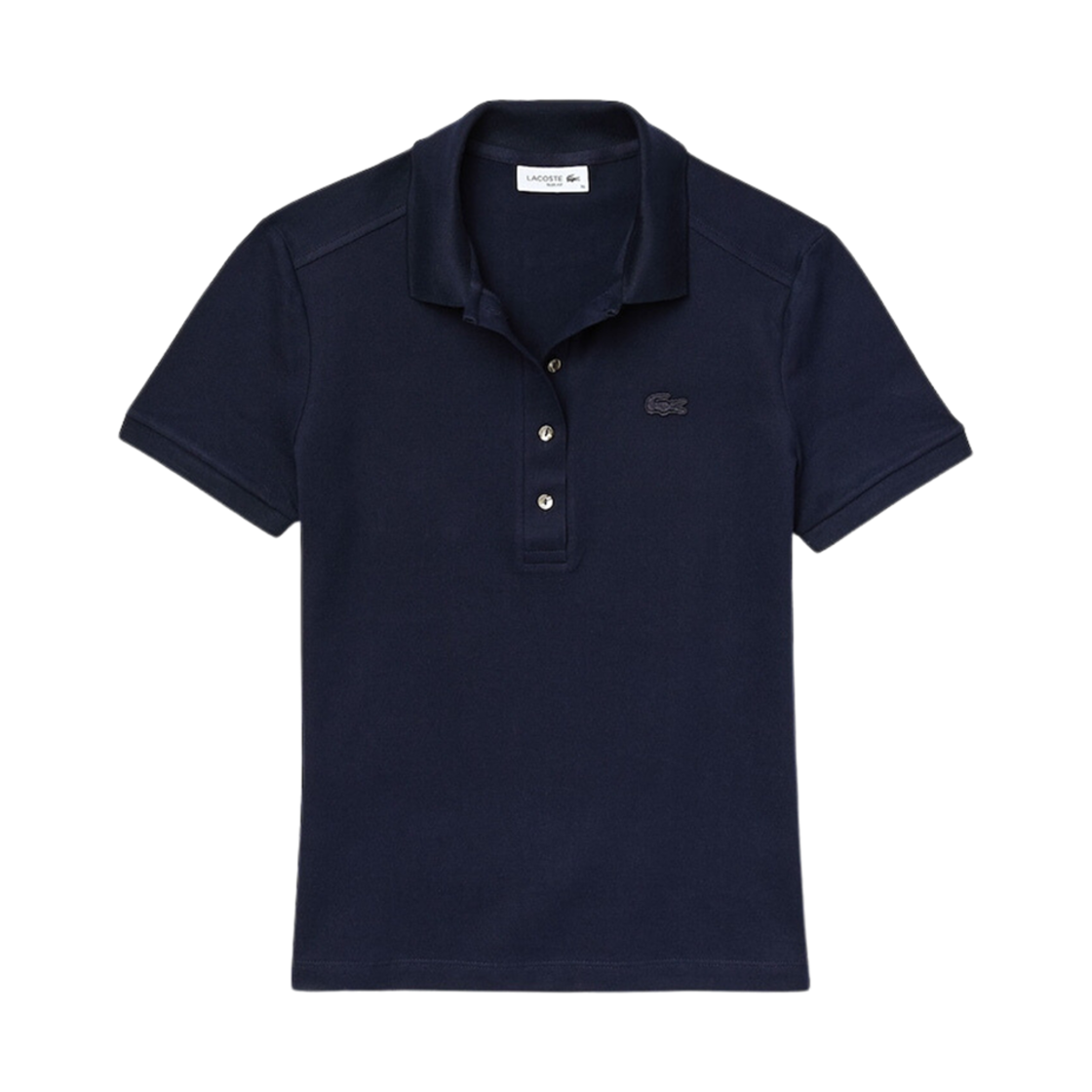 (W) 라코스테 4 버튼 슬림핏 폴로 셔츠 네이비 블루((W) Lacoste 4 Button Slim-Fit Polo Shirt Navy Blue) - 1