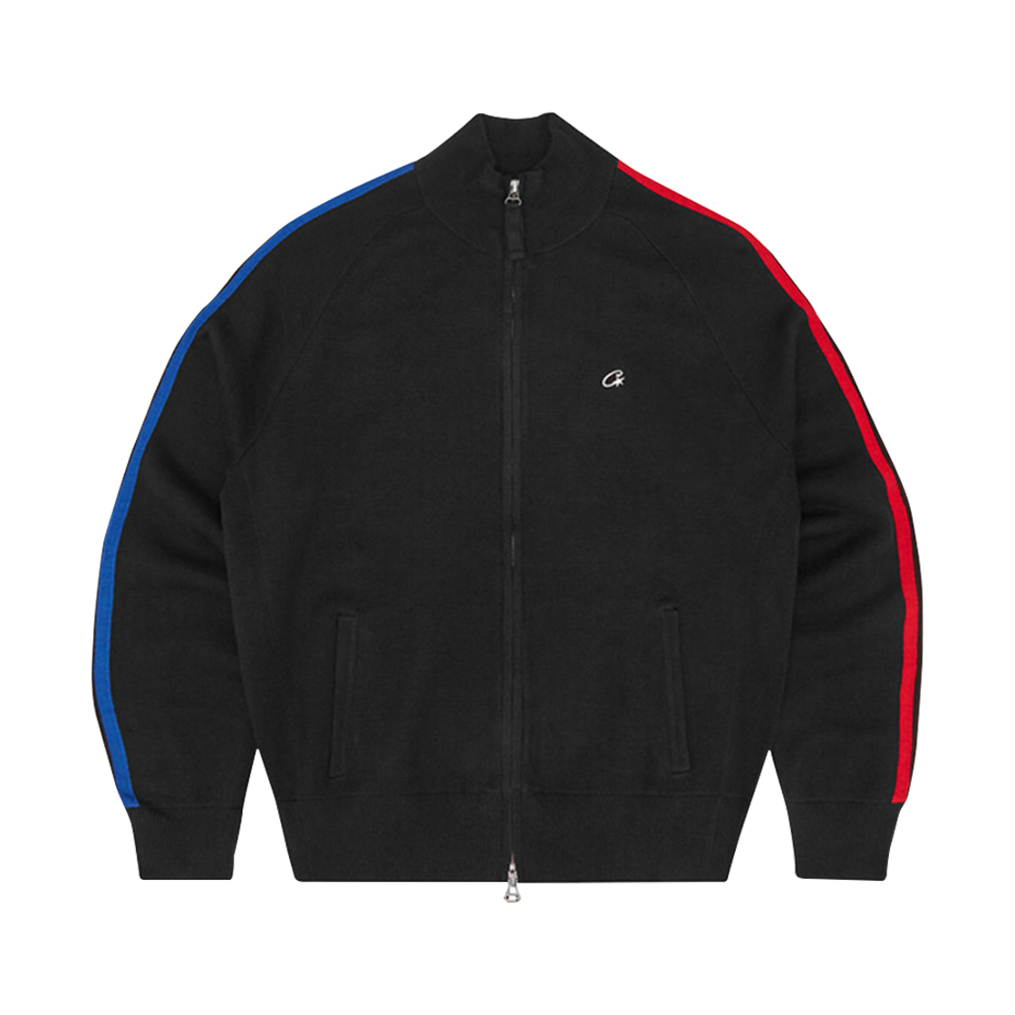코르테이즈 VVS 니트 집 블랙 레드 블루(Corteiz VVS Knit Zip Black Red Blue)