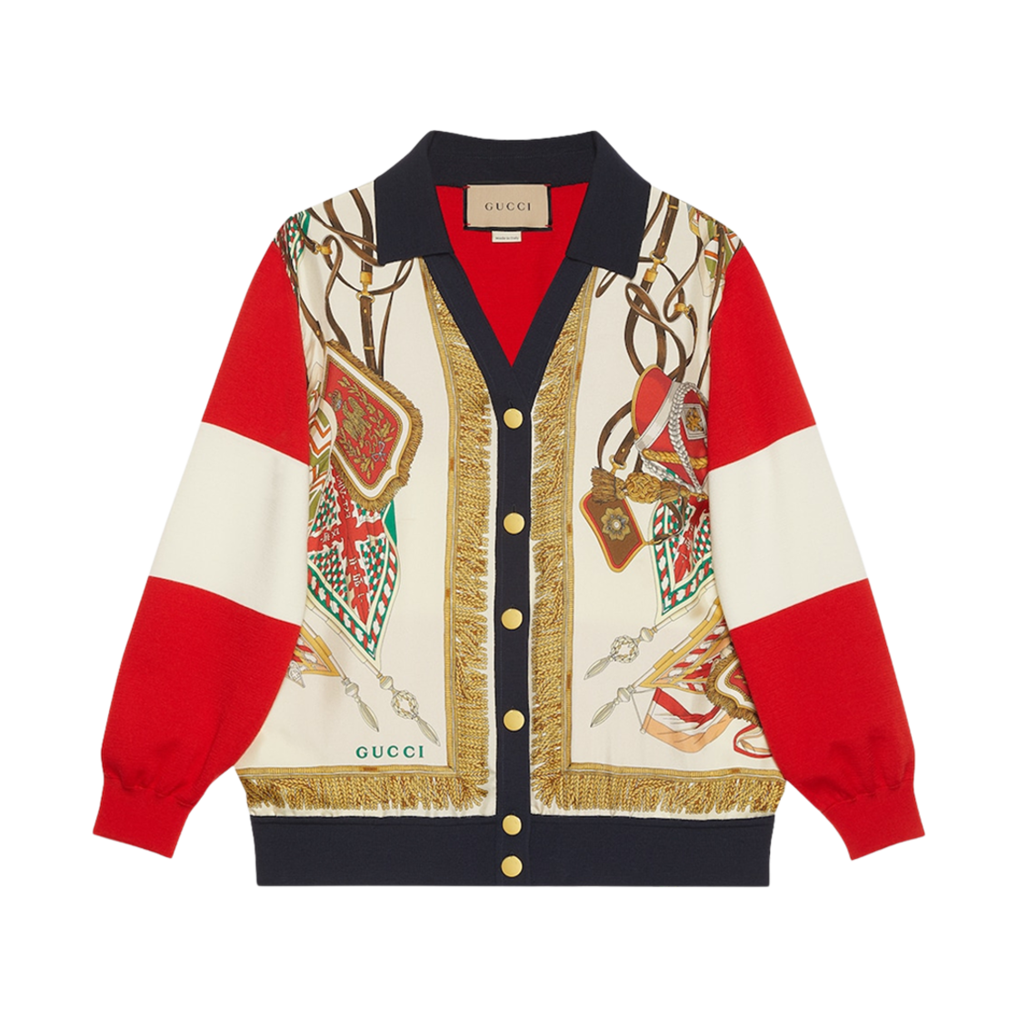 753505-XKDGF-9212 (W) Gucci Extra Fine Wool Printed Cardigan Ivory Red Blue