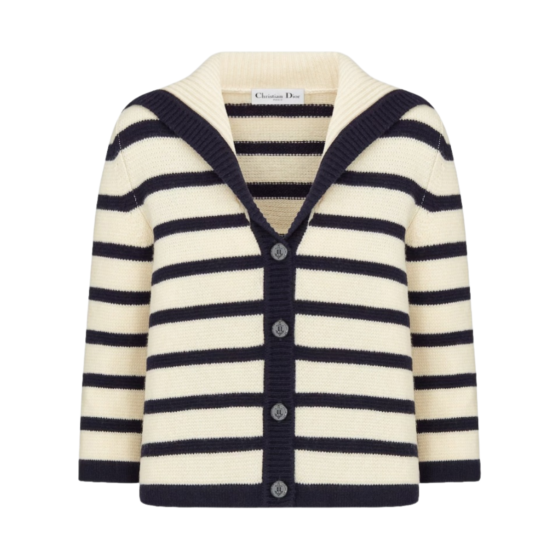 (W) 디올 마리니에르 가디건 버진 울 캐시미어 니트 네이비 블루 에크루((W) Dior Mariniere Cardigan Virgin Wool Cashmere Knit Navy Blue Ecru) - 2