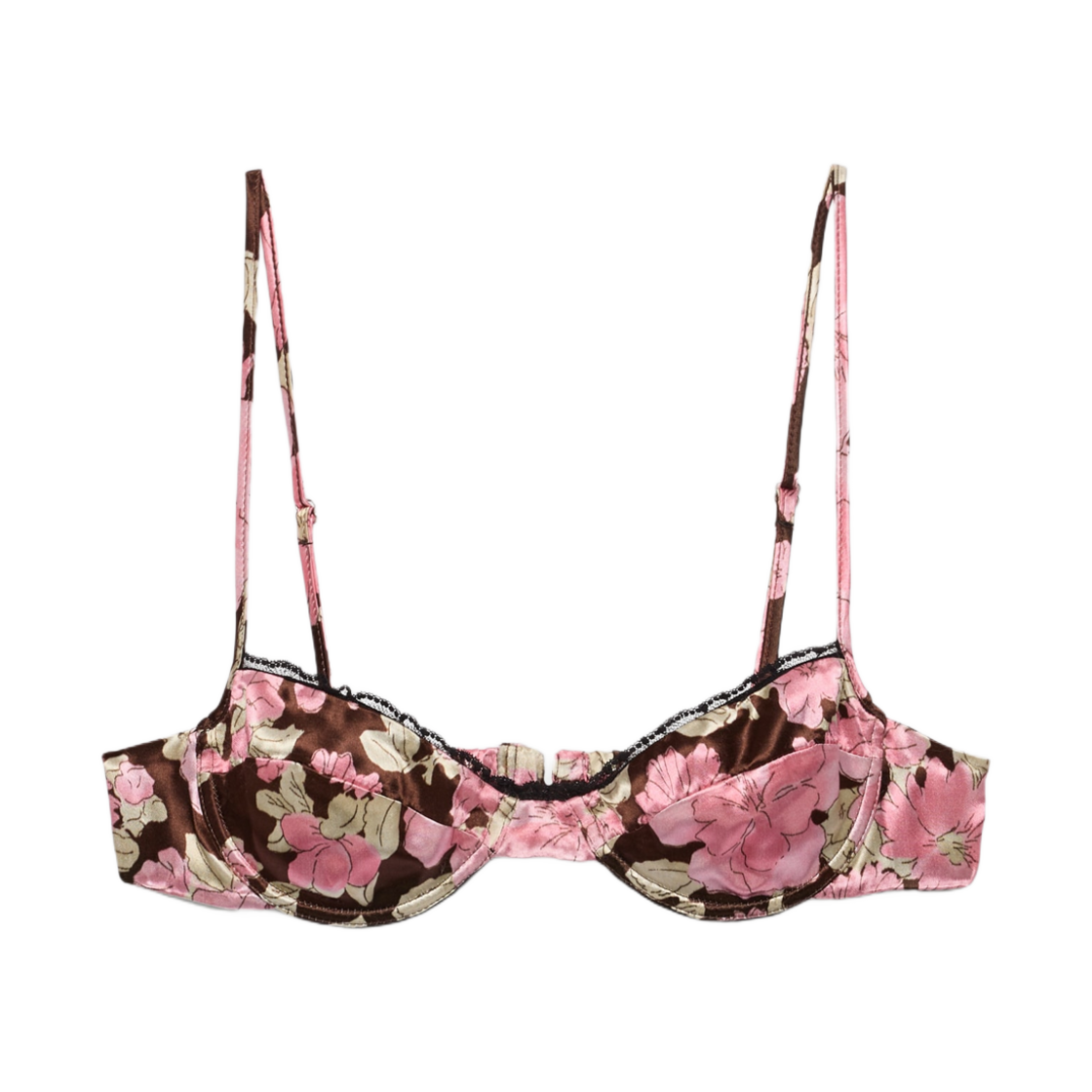 (W) 프라다 프린티드 사틴 브라 에보니((W) Prada Printed Satin Bra Ebony) - 1