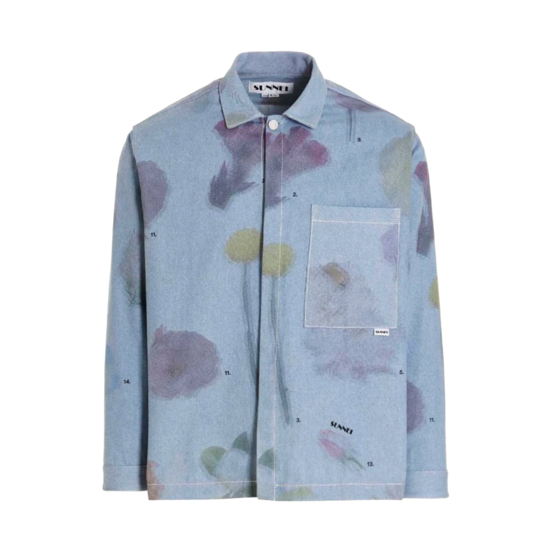 SN2SXS01AP-TF057-S01 Sunnei Floral Printed Denim Shirt Light Wash