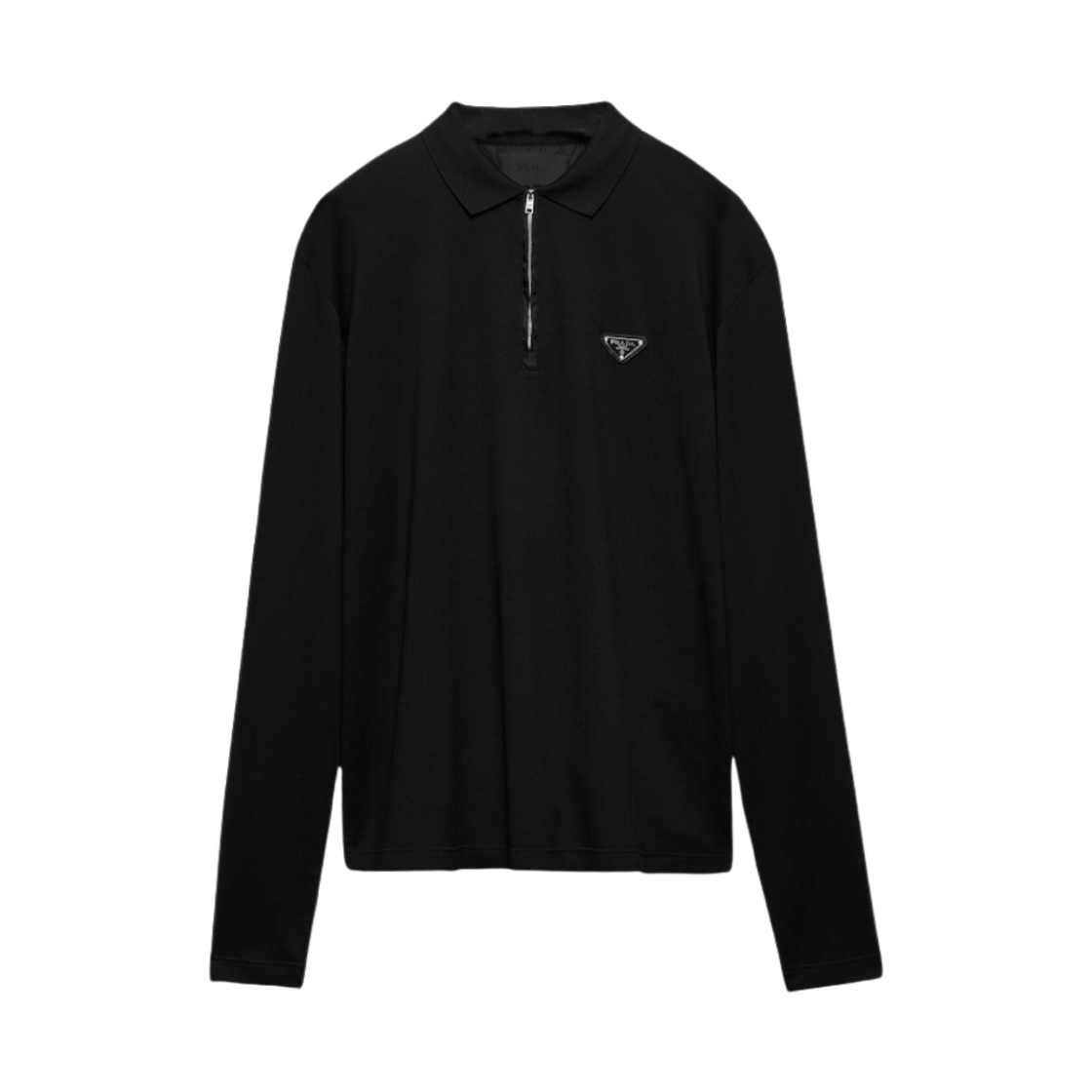 UJL59B-1YR4-F0002 Prada Re-Nylon Details Long-Sleeved Pique Polo Shirt Black