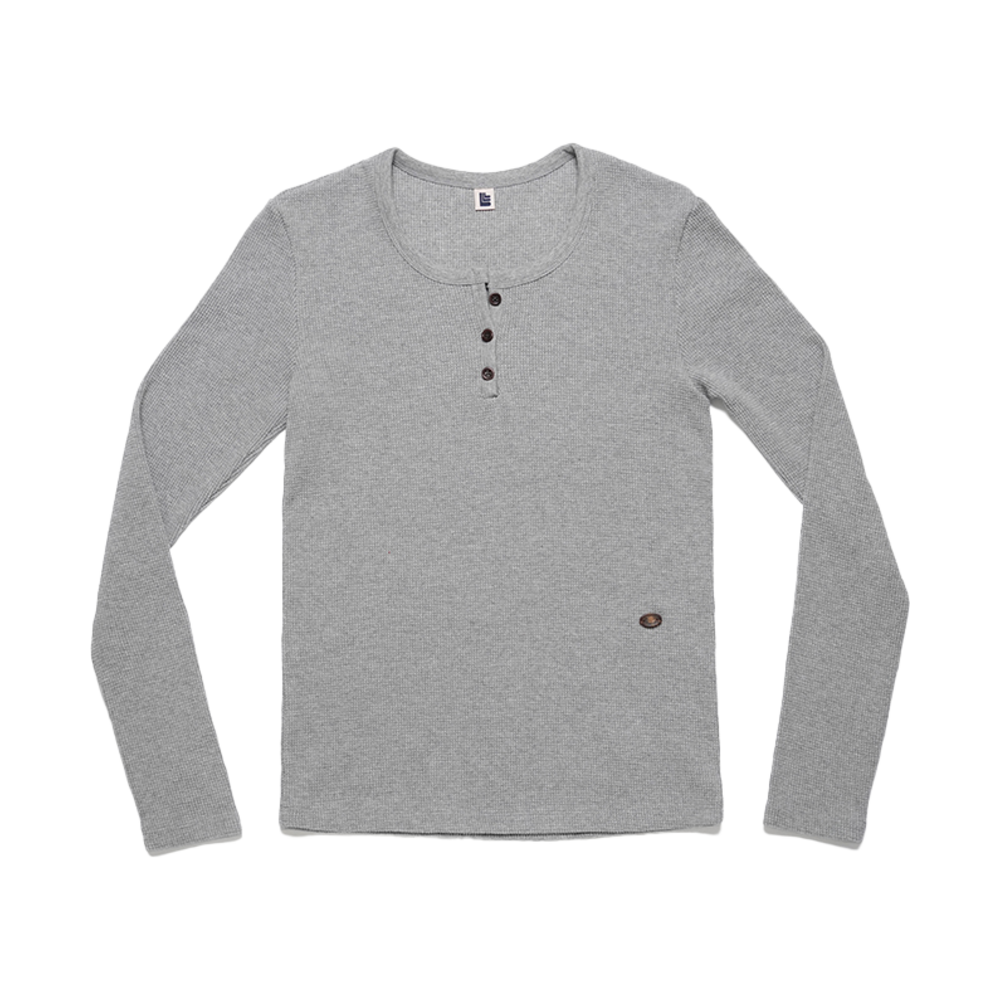 LLL90C-LTS-HGY011F LLL Design Studio Waffle Henley Neck Long-Sleeve Tee Heather Grey