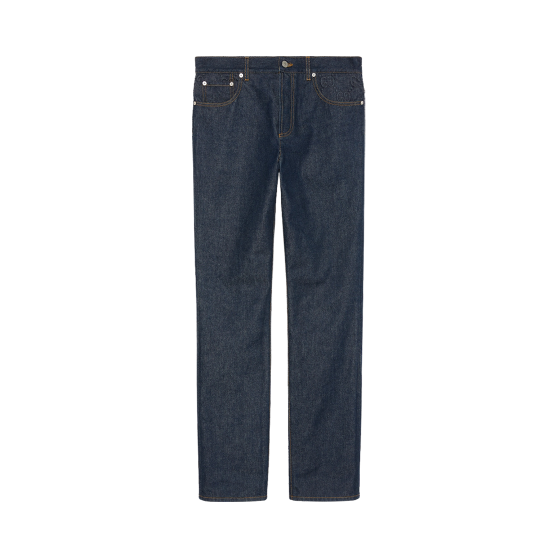 771462-XDCS8-4100 Gucci Denim Trousers with GG Embossed Detail Dark Blue