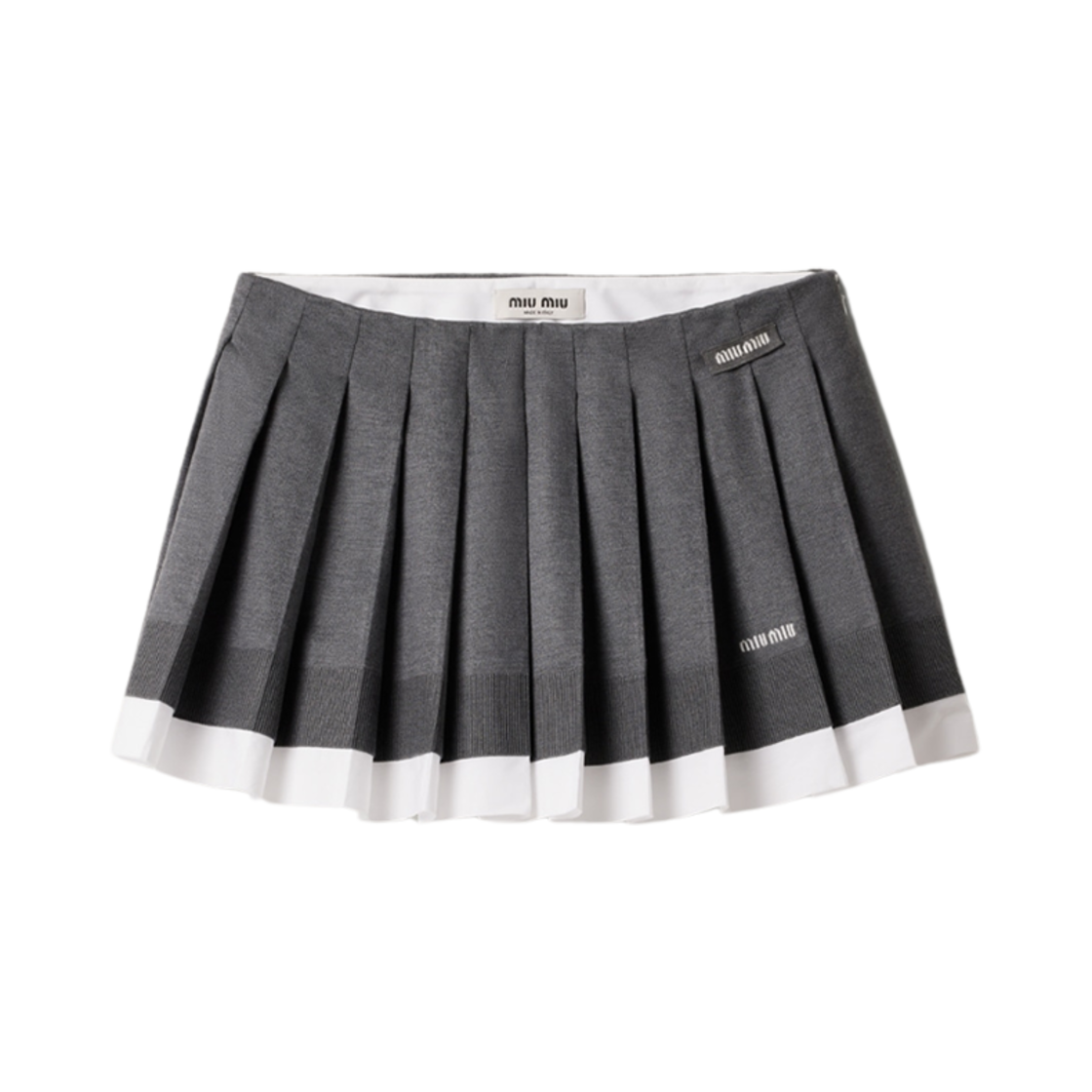 MG2333-15Q9-F0I13 (W) Miu Miu Knit and Poplin Pleated Mini Skirt Slate Grey White