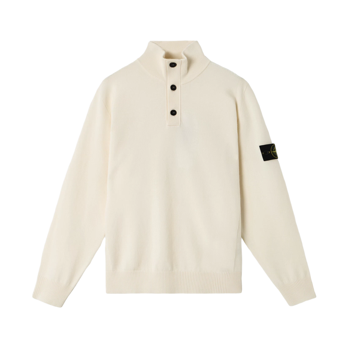 K2S1551000-02S00A1-V0093 Stone Island 5100002 Stretch RWS Wool Half Button Jumper with Reverse Stitch Details Ivory - 25FW