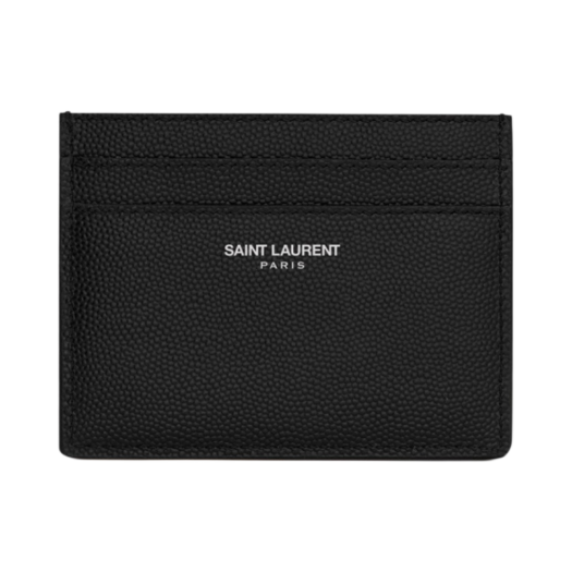 Saint Laurent Paris Credit Card Case in Grain de Poudre Embossed Leather Black