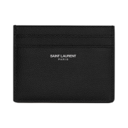 Saint Laurent Paris Credit Card Case in Grain de Poudre Embossed Leather Black