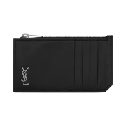 Saint Laurent Tiny Cassandre Fragments Zip Card Case in Matte Leather Black