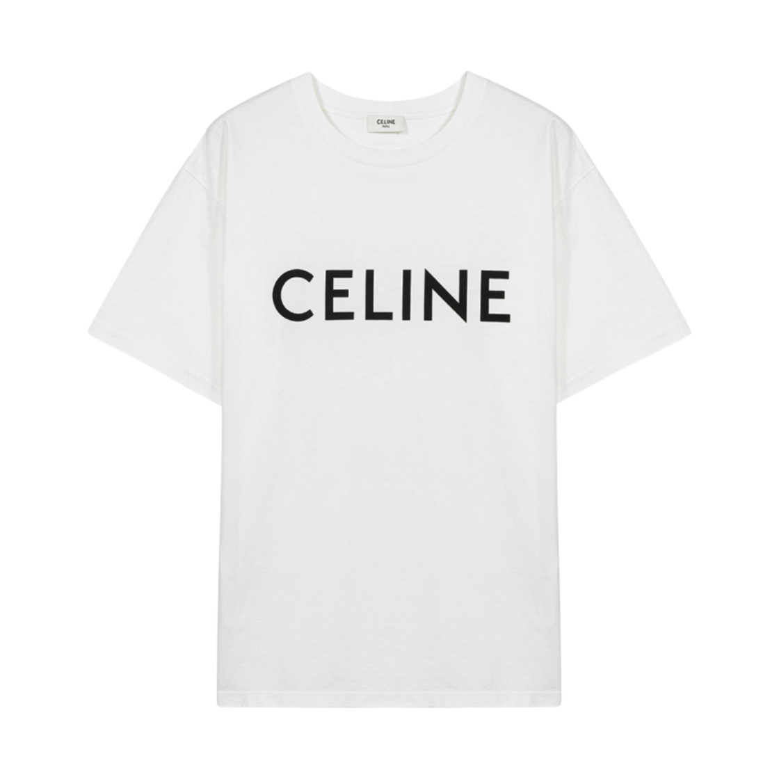 셀린느 코튼 저지 루즈 티셔츠 셀린느 프린트 오프 화이트 블랙